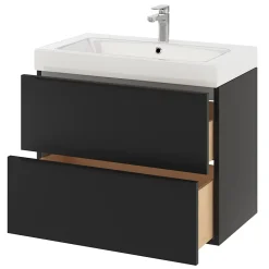 Meuble sous vasque suspendu noir mat l.80 x H.60 x P.45 cm, GoodHome Imandra