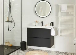 Meuble sous vasque suspendu noir mat l.80 x H.60 x P.45 cm, GoodHome Imandra