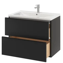 Meuble sous vasque suspendu noir mat l.80 x H.60 x P.45 cm, GoodHome Imandra
