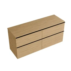Meuble sous vasque suspendu MDF Chêne miel, plan vasque Chêne miel, poignée Anthracite mat - 140x46x62cm - LAVOA