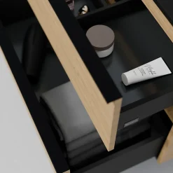 Meuble sous vasque suspendu MDF Chêne miel, plan vasque Chêne miel, poignée Anthracite mat - 140x46x62cm - LAVOA