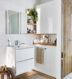 Meuble sous vasque suspendu blanc brillant l.60 x H.60 x P.45 cm, GoodHome Imandra