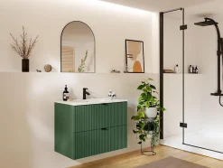 Meuble sous vasque suspendu strié - Vert mat - 80 cm - ZEVINI