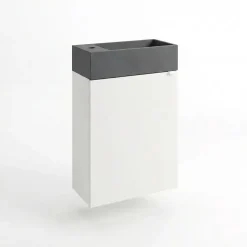 Meuble sous vasque suspendu blanc mat l.44 cm Imandra + plan vasque béton gris, GoodHome