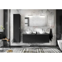 Meuble sous vasque VANTA 80 cm noir Meuble suspendu avec 2 tiroirs