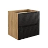 Meuble sous vasque VELNIA 2 tiroirs 60 cm Coloris chene clair et noir Meuble suspendu