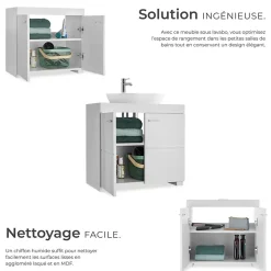Meuble sous-lavabo 2 compartiments avec 2 portes battantes blanc