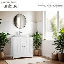 Meuble sous-lavabo 2 compartiments capacité de charge 35 kg