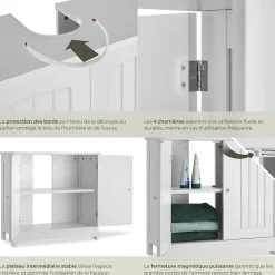 Meuble sous-lavabo 2 compartiments capacité de charge 35 kg