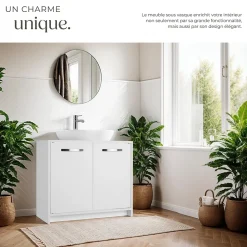 Meuble sous-lavabo spacieux avec capacité de charge de 20 kg blanc