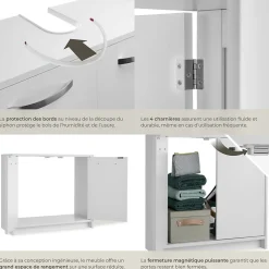Meuble sous-lavabo spacieux avec capacité de charge de 20 kg blanc