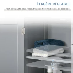 Meuble sous-vasque - 2 portes rainurées avec étagère réglable - poignées métal chromé - dim. 60L x 30l x 60H cm - MDF