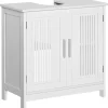 Meuble sous-vasque - 2 portes rainurées avec étagère réglable - poignées alliage aluminium - dim. 60L x 30l x 60H cm - MDF blanc
