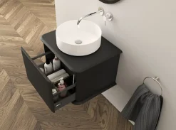 Meuble sous-vasque à suspendre l.61 cm avec plan de toilette et vasque à poser, noir mat, Idra