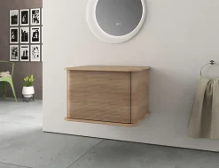Meuble sous-vasque à suspendre l.61 cm avec plan de toilette, effet chêne tabac, Idra