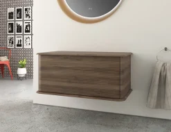 Meuble sous-vasque à suspendre l.95 cm avec plan de toilette, effet noyer, Idra