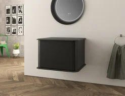 Meuble sous-vasque à suspendre l.61 cm avec plan de toilette, noir mat, Idra
