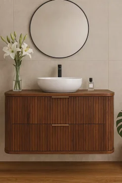 Meuble sous-vasque à suspendre GLAMOUR coloris noyer foncé 100 cm