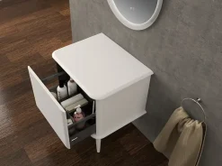 Meuble sous-vasque à suspendre l.61 cm avec plan de toilette et pieds H.29 cm, blanc mat, Idra