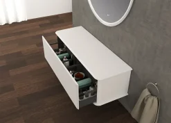 Meuble sous-vasque à suspendre l.141 cm avec plan de toilette, blanc mat, Idra