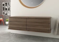 Meuble sous-vasque à suspendre l.141 cm avec plan de toilette, effet noyer, Idra