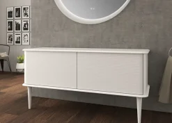 Meuble sous-vasque à suspendre l.141 cm avec plan de toilette et pieds H.29 cm, blanc mat, Idra