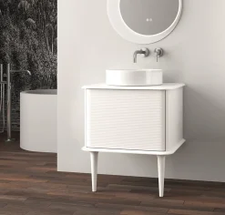 Meuble sous-vasque à suspendre l.61 cm avec plan de toilette, vasque à poser et pieds H.29 cm, blanc mat, Idra
