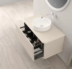 Meuble sous-vasque à suspendre l.95 cm avec plan de toilette et vasque à poser, beige coton, Idra