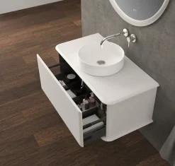 Meuble sous-vasque à suspendre l.95 cm avec plan de toilette et vasque à poser, blanc mat, Idra
