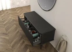Meuble sous-vasque à suspendre l.141 cm avec plan de toilette, noir mat, Idra