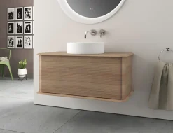 Meuble sous-vasque à suspendre l.95 cm avec plan de toilette et vasque à poser, effet chêne tabac, Idra