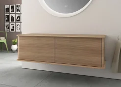 Meuble sous-vasque à suspendre l.141 cm avec plan de toilette, effet chêne tabac, Idra