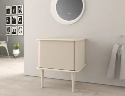 Meuble sous-vasque à suspendre l.61 cm avec plan de toilette et pieds H.29 cm, beige coton, Idra