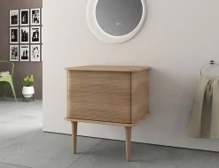 Meuble sous-vasque à suspendre l.61 cm avec plan de toilette et pieds H.29 cm, effet chêne tabac, Idra