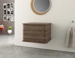 Meuble sous-vasque à suspendre l.61 cm avec plan de toilette, effet noyer, Idra
