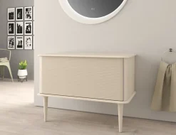 Meuble sous-vasque à suspendre l.95 cm avec plan de toilette et pieds H.29 cm, beige coton, Idra