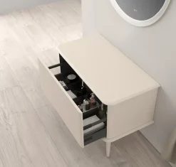 Meuble sous-vasque à suspendre l.95 cm avec plan de toilette et pieds H.29 cm, beige coton, Idra