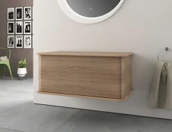 Meuble sous-vasque à suspendre l.95 cm avec plan de toilette, effet chêne tabac, Idra