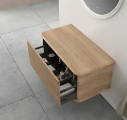 Meuble sous-vasque à suspendre l.95 cm avec plan de toilette, effet chêne tabac, Idra