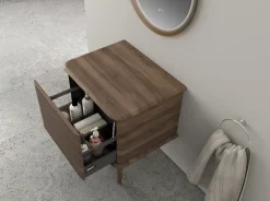 Meuble sous-vasque à suspendre l.61 cm avec plan de toilette et pieds H.29 cm, effet noyer, Idra