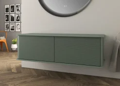 Meuble sous-vasque à suspendre l.141 cm avec plan de toilette, vert mat, Idra