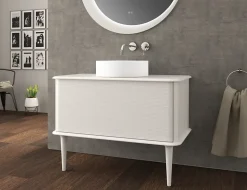 Meuble sous-vasque à suspendre l.95 cm avec plan de toilette, vasque à poser et pieds H.29 cm, blanc mat, Idra