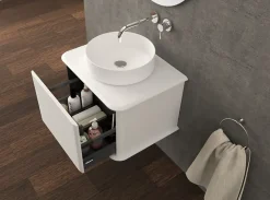 Meuble sous-vasque à suspendre l.61 cm avec plan de toilette et vasque à poser, blanc mat, Idra