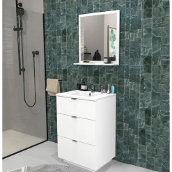 Meuble sous-vasque 3 tiroirs MARBELLA 60 cm + vasque / Blanc