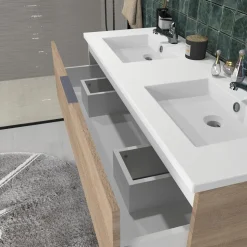 Meuble sous-vasque 3 tiroirs MARBELLA 120 cm + vasque / Décor Chêne blanchi