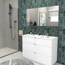 Meuble sous-vasque 3 tiroirs MARBELLA 120 cm + vasque / Blanc