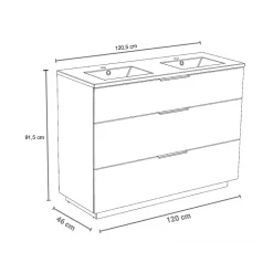 Meuble sous-vasque 3 tiroirs MARBELLA 120 cm + vasque / Blanc