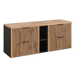 Meuble sous-vasque 140cm 2 niches Gaia Bois et Noir