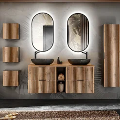 Meuble sous-vasque 140cm 2 niches Gaia Bois et Noir
