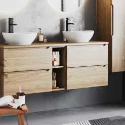 Meuble sous-vasque 140cm 2 niches plan de toilette Viggo Bois